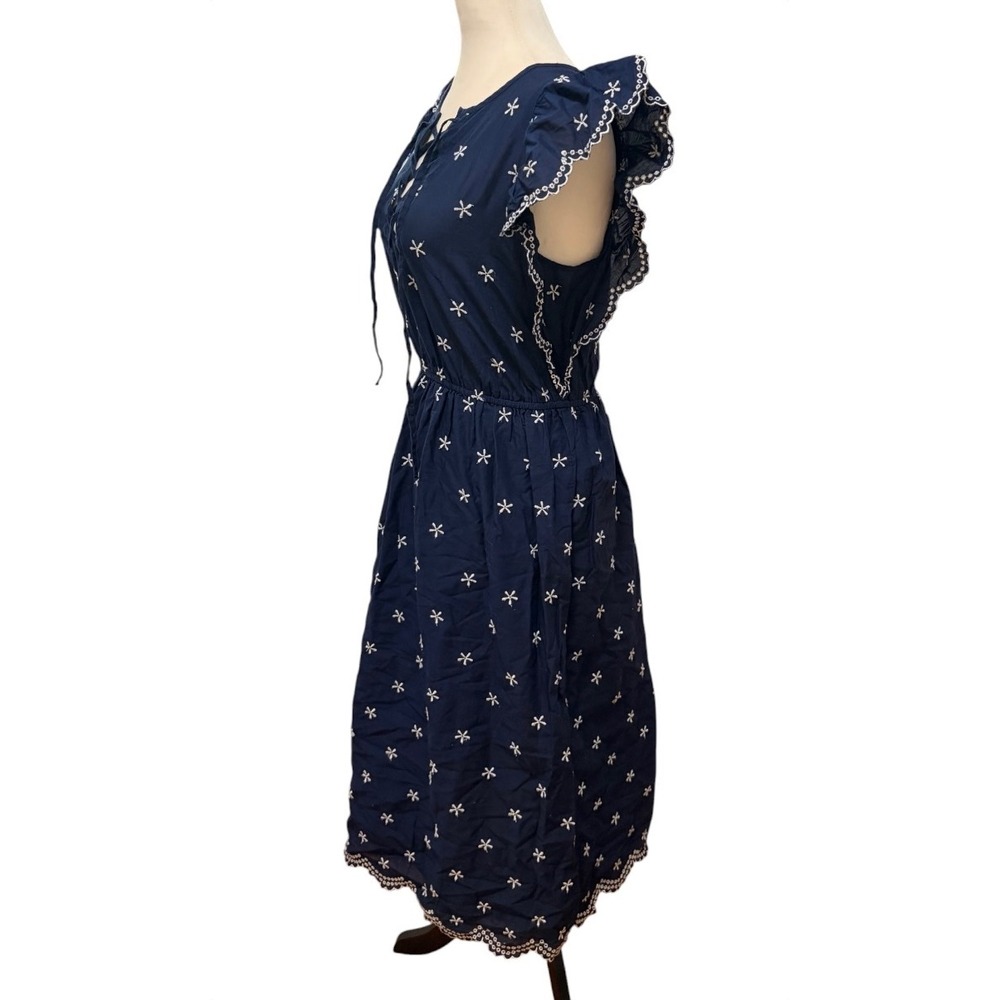 Gap Navy Blue Floral Embroidered Eyelet Midi Dress XS Cottagecore Boho Summer - Picture 6 of 11